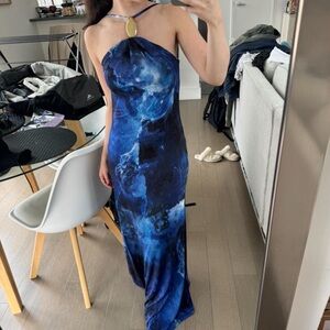 Jonathan Simkhai Sunnie Gown in Blue Rock Crystal Print in size XS. Orig. $695